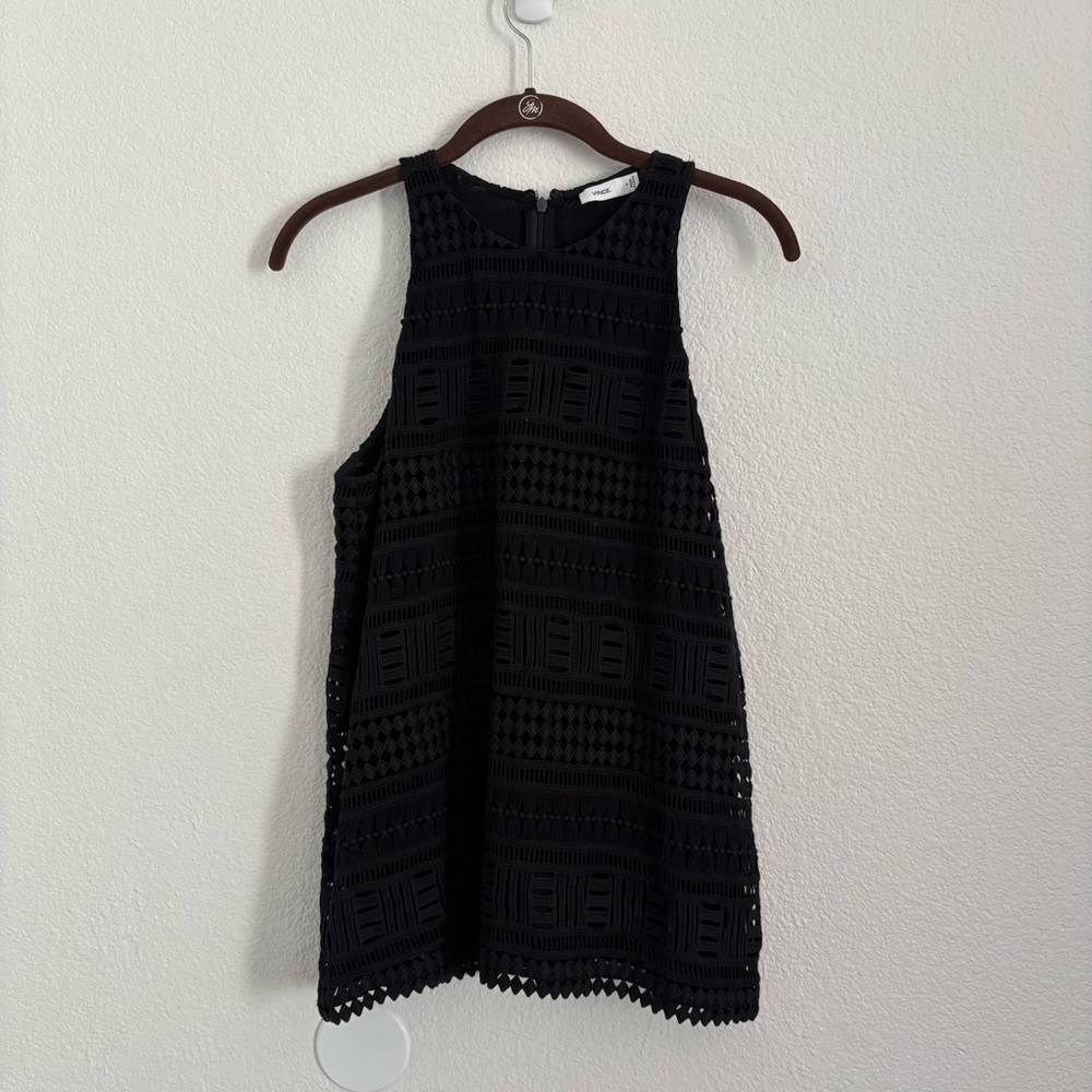 Vince Women's Size 4 Black Sleeveless Crochet Top